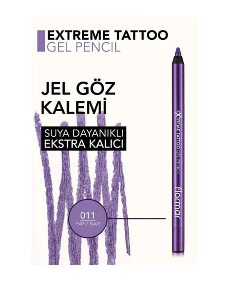 Flormar Extreme Tattoo Ekstra Kalıcı Işıltılı Jel Göz Kalemi 011 Purple Blaze - 6