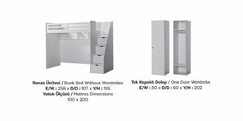 Ranza Urlu SMART 90451 Genç oda Masa Karyola Yavru Karyola Dolap Şifonyer ElYapm - 4