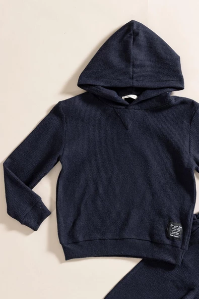2'li Kapişonlu Lacivert Waffle Sweat Jogger Alt Üst Takım - 3