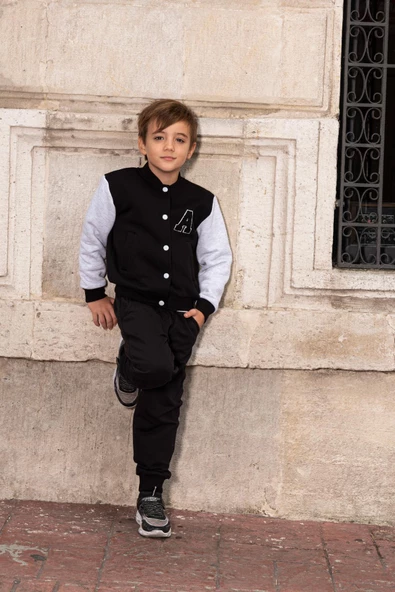 A Nakışlı Siyah Bomber Kolej Ceket - 2