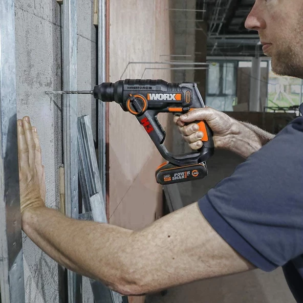 WORX WX390.1 20Volt 2.0Ah. Li-ion 1.2J Profesyonel SDS-Plus Pnömatik Çift Akülü Şarjlı Matkap + 8 Adet Uç + Mandren - 3