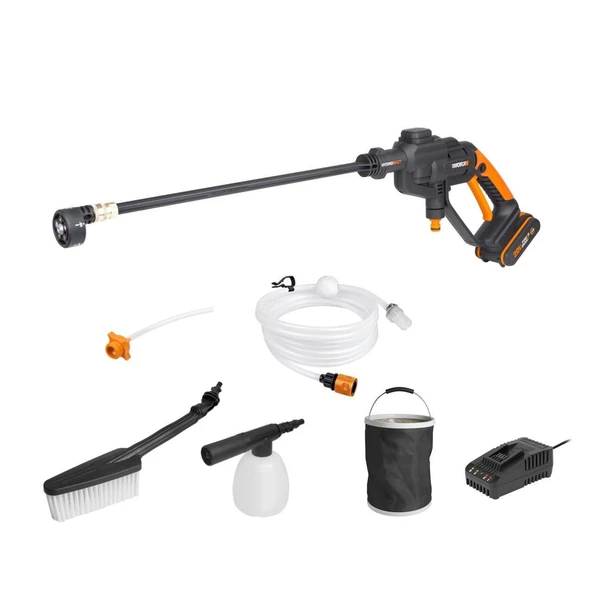 WORX 20Volt 2.0Ah. Li-ion 24 Bar Basınçlı Yıkama Tabancası + 4 Parça Yıkama Seti