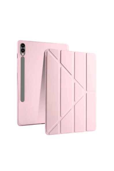 Galaxy Tab S10 Plus Uyumlu 12,4 inç Kılıf Fuchsia Akıllı Kalem Bölmeli Standlı Tri Folding Smart Kılıf