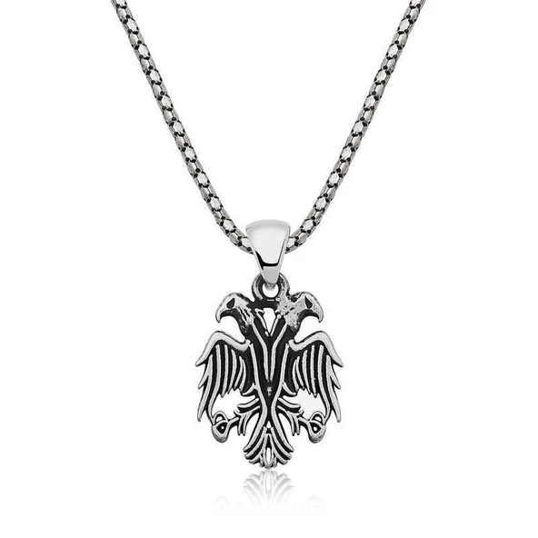 925 Ayar Gümüş Çift Başlı Kartal Erkek Gümüş Kolye