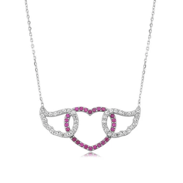 925 Ayar Gümüş Kanatlı Kalp Kadın Gümüş Kolye ürün görseli 1