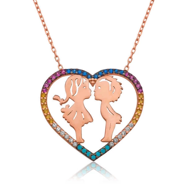 925 Ayar Gümüş İki Aşık Kalpli Kadın Gümüş Kolye ürün görseli 1