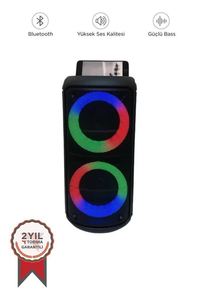 Torima KTS-1296 Siyah Telefon Tutacaklı RGB Ledli Taşınabilir Bluetooth Hoparlör Parti Speaker