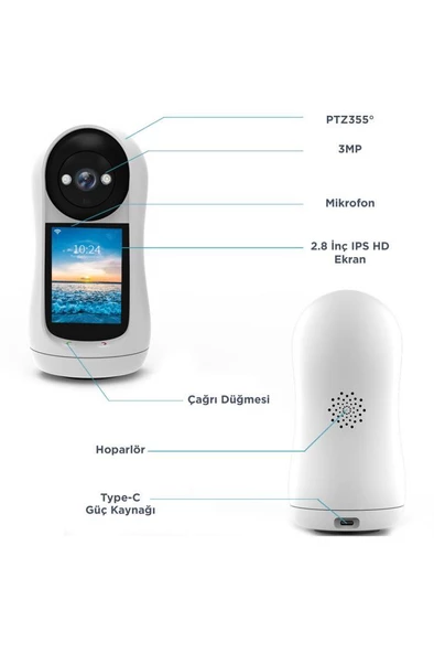 Torima CMR17 Monitörlü Smart Ip Full Hd 360° Akıllı Güvenlik Kamerası Hareket Algılama Bebek Kamerası - 2