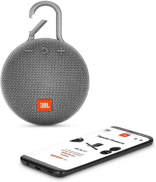 JBL Clip 3, Gri -  Dayanıklı ve Taşınabilir Bluetooth Hoparlör