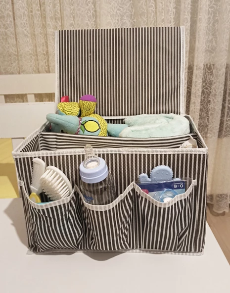 Tutturma Aparatlı Bebek Beşik Başucu Düzenleyici Kapaklı 5 Bölmeli Organizer - 3
