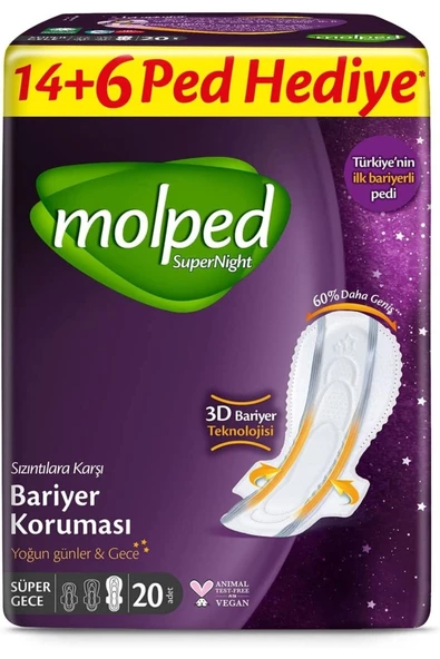 Molped Supernight Ultra Hijyenik Ped Super Gece Dev Ekonomik 20 Adet 2 Paket