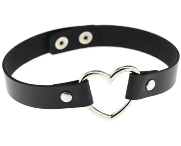 Siyah Deri Tasma Kalp 35 cm Choker Bayan Kolye Takı - 3