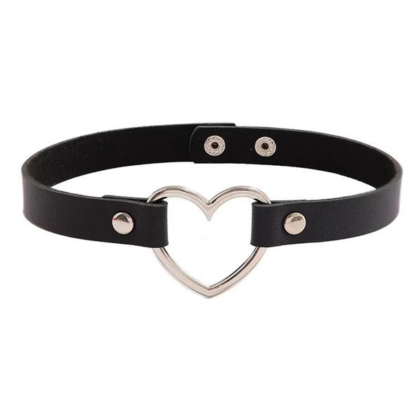 Siyah Deri Tasma Kalp 35 cm Choker Bayan Kolye Takı - 2