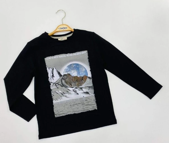 8-14 Yaş Erkek Çocuk  Sweat-Shirt Baskılı Uzun Kol Siyah