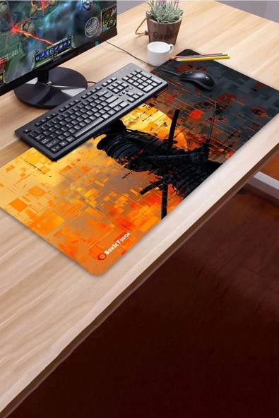 SonicTouch UltraGrand Gölge Samuray Gamer Oyuncu Xxl Sarı Siyah Klavye Mouse Pad 40x90Cm - 3