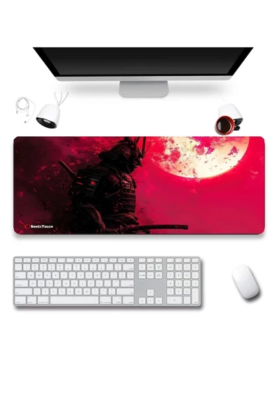 SonicTouch UltraGrand Kızıl Samuray Gamer Oyuncu Xxl Kırmızı Klavye Mouse Pad 40x90Cm