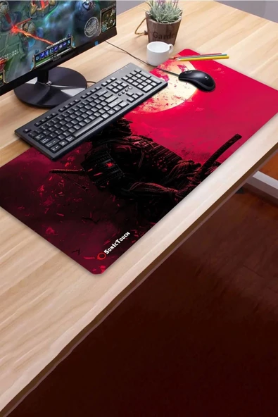 SonicTouch UltraGrand Kızıl Samuray Gamer Oyuncu Xxl Kırmızı Klavye Mouse Pad 40x90Cm - 3
