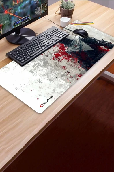 SonicTouch UltraGrand Suikastçı Gamer Oyuncu Xxl Beyaz Klavye Mouse Pad 40x90Cm - 3