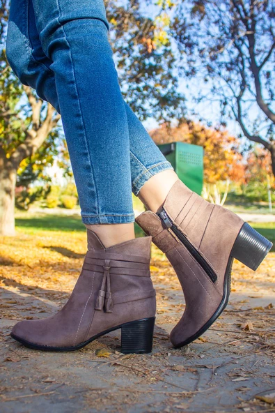 Mergenshoes 0186 Vizon 5 Cm Topuk Termo Taban Süet Kadın Bot - 5