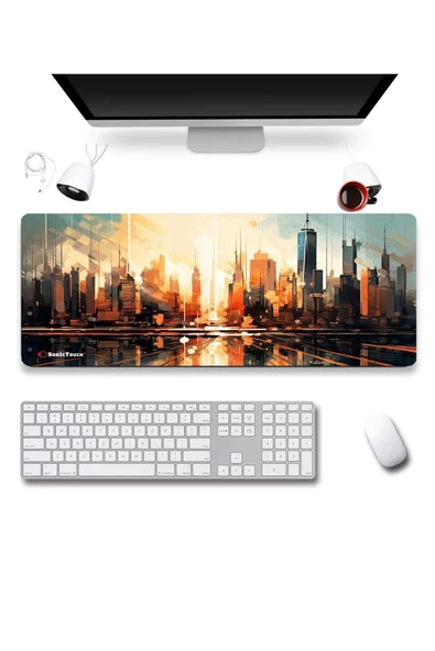 SonicTouch UltraGrand Gün Batımı Metropolis Temalı Gamer Oyuncu Xxl Klavye Mouse Pad 40x90Cm