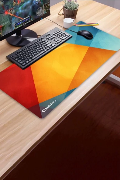 SonicTouch UltraGrand Geometrik Renkler Gamer Oyuncu Xxl Sarı Kırmızı Klavye Mouse Pad 40x90Cm - 3