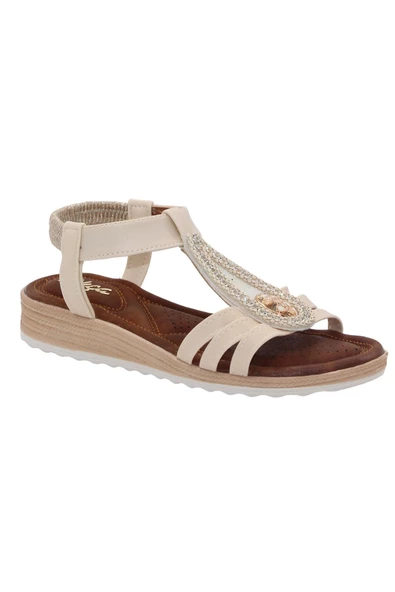 Mergenshoes Akç A25 Bej Günlük Taşlı Kadın Sandalet Ayakkabı - 3