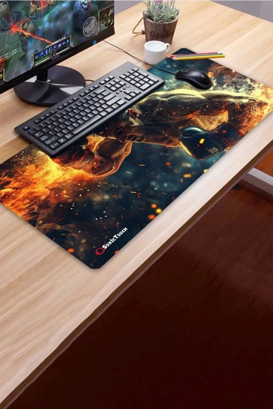 SonicTouch UltraGrand Ring Ateşi Boksör Temalı Gamer Oyuncu Xxl Klavye Mouse Pad 40x90Cm - 3