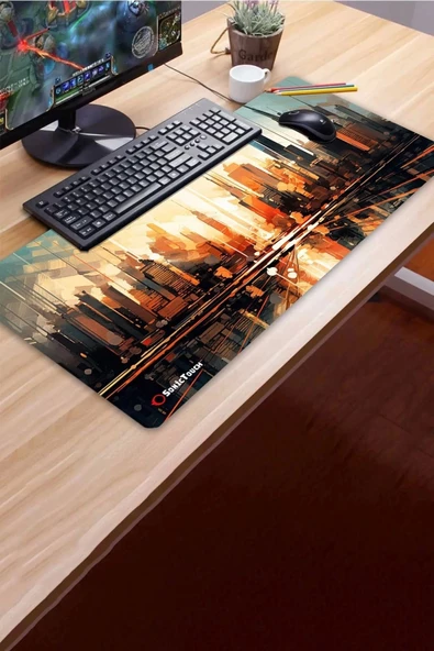 SonicTouch UltraGrand Gün Batımı Metropolis Temalı Gamer Oyuncu Xxl Klavye Mouse Pad 40x90Cm - 3