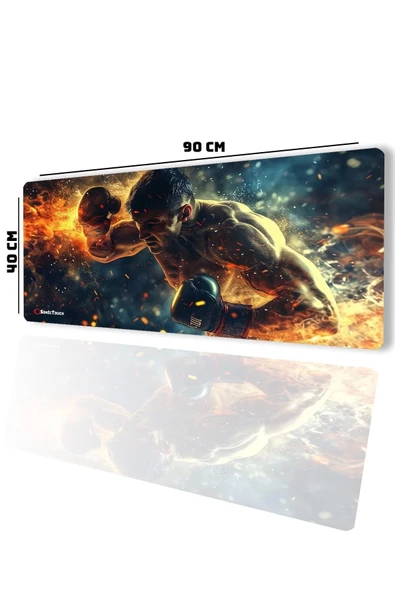 SonicTouch UltraGrand Ring Ateşi Boksör Temalı Gamer Oyuncu Xxl Klavye Mouse Pad 40x90Cm - 2