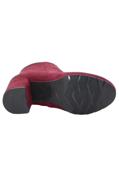 Mergenshoes 0189 Bordo 6 Cm Topuk Termo Taban Süet Kadın Bot - 5