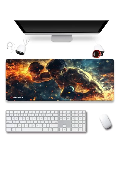 SonicTouch UltraGrand Ring Ateşi Boksör Temalı Gamer Oyuncu Xxl Klavye Mouse Pad 40x90Cm