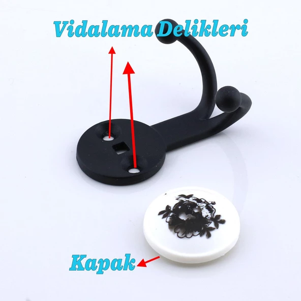 Misket Askı Siyah Dolap Askılık Askılığı Duvar Vestiyer Banyo Mutfak Elbise Kıyafet Askısı Siyah - 5