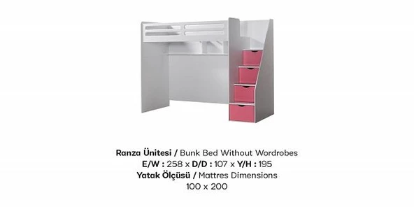 Ranza Urlu SMART 90455 Çekmeceli Merdiven Karyola Yavru Karyola Dolap ElYapm - 5