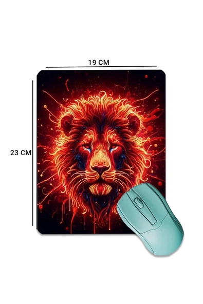 SonicTouch Kırmızı Neon Aslan Pürüzsüz Yüzey Kaymaz Taban Dikişsiz Kenar Gamer Oyuncu Mouse Pad 19x23cm - 2