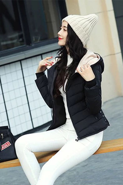 Kışlık Kapüşonlu Kadın Şişme Mont - Resim 3