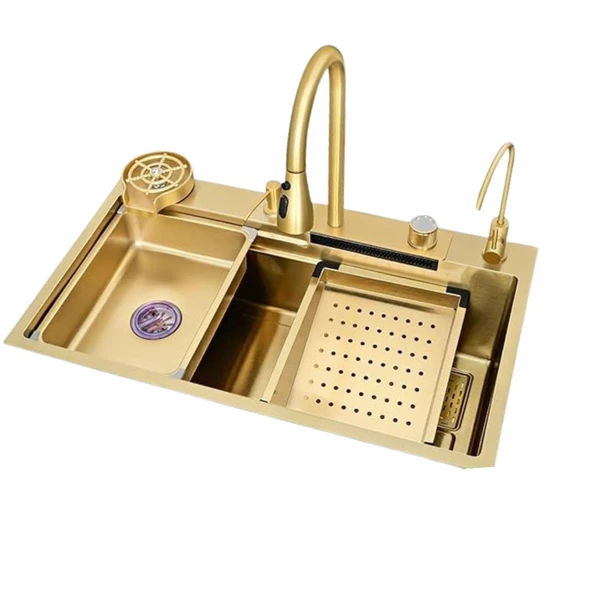 GL General EKO GLC SS304 Gold Bardak Yıkama Şelale Eviye 75x45