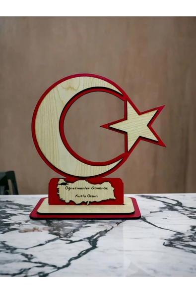 Öğretmenler gününe özel Türk Bayraklı masaüstü plaket