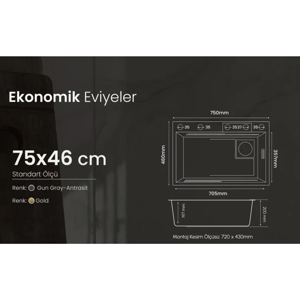 GL General EKO GLC SS304 Gold Bardak Yıkama Şelale Eviye 75x45 - 2