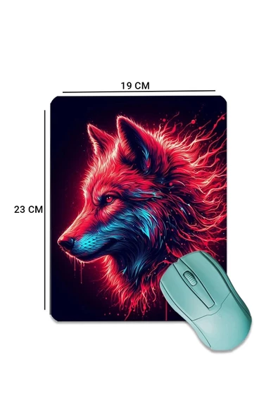 SonicTouch Kırmızı Neon Kurt Pürüzsüz Yüzey Kaymaz Taban Dikişsiz Kenar Gamer Oyuncu Mouse Pad 19x23cm - 2