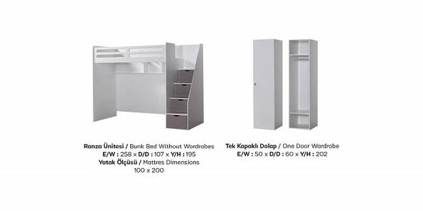 Ranza Urlu SMART 90456 Çekmeceli Merdiven Karyola Yavru Karyola Dolap ElYapm - 3