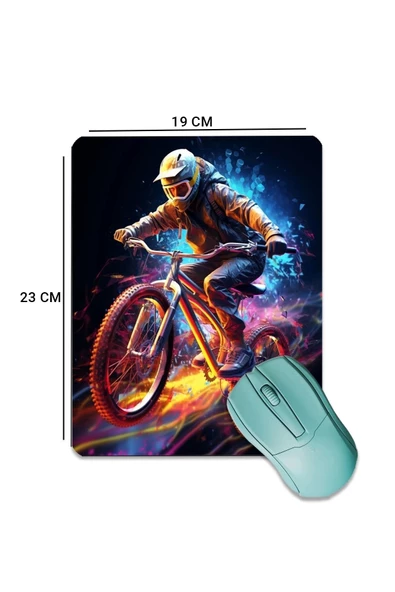 SonicTouch Dağ Bisikleti Temalı Pürüzsüz Yüzey Kaymaz Taban Dikişsiz Kenar Gamer Oyuncu Mouse Pad 19x23cm - 2