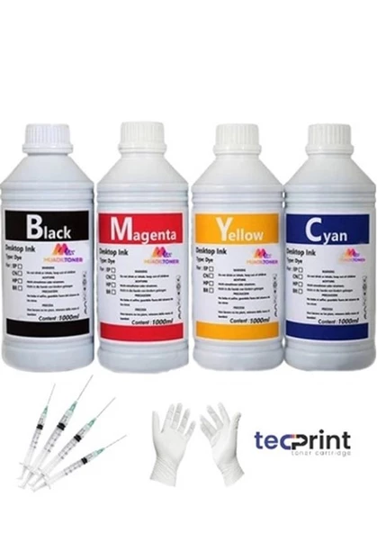 Tecprint HP 970XL-971XL 1 Litre Cmyk Muadil Mürekkep Seti+Enjektör+Eldiven