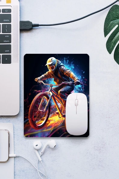 SonicTouch Dağ Bisikleti Temalı Pürüzsüz Yüzey Kaymaz Taban Dikişsiz Kenar Gamer Oyuncu Mouse Pad 19x23cm