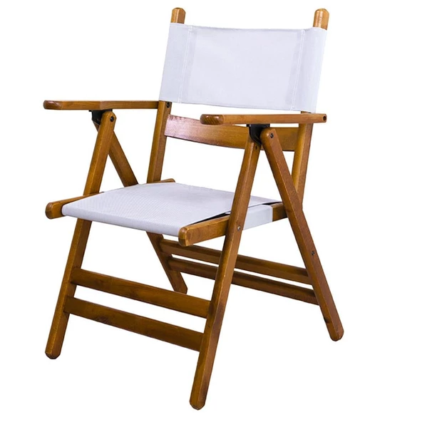 Marmaris Katlanır Ahşap Bahçe Balkon Sandalyesi (2 Adet) - Kolçaklı, PVC Kumaşlı - 4