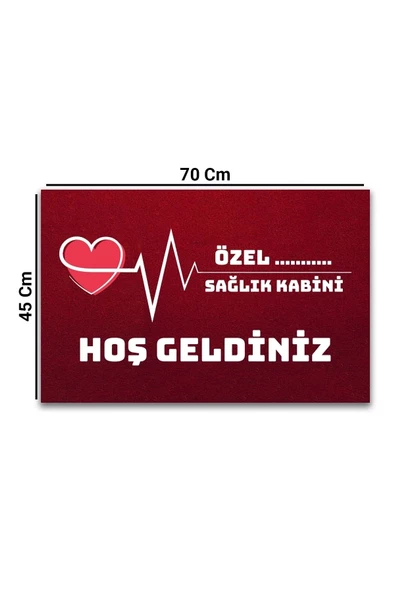 Valerine Life İsme, Kişiye veya Firmaya Özel Sağlık Kabini Kırmızı Hoş Geldiniz Kapı Önü Paspası 45x70cm - 2