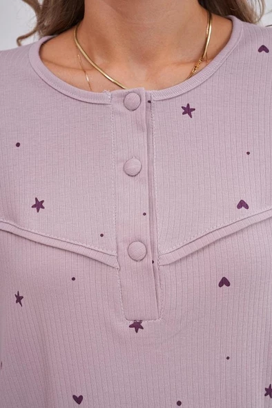 Mecit 6150 Bayan Lila Yüzde Yüz Pamuk Büyük Beden Pijama Takımı - Resim 4