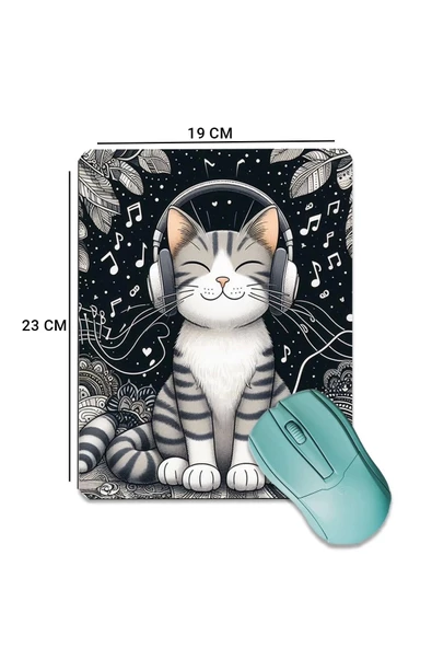 SonicTouch Müzik Sever Kedi Temalı Pürüzsüz Yüzey Kaymaz Taban Dikişsiz Kenar Gamer Oyuncu Mouse Pad 19x23cm - 2