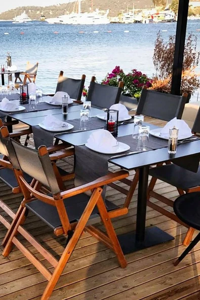 Marmaris Katlanır Ahşap Bahçe Balkon Sandalyesi -Kolçaklı, PVC Kumaşlı (Atina PVC Chair) - 8