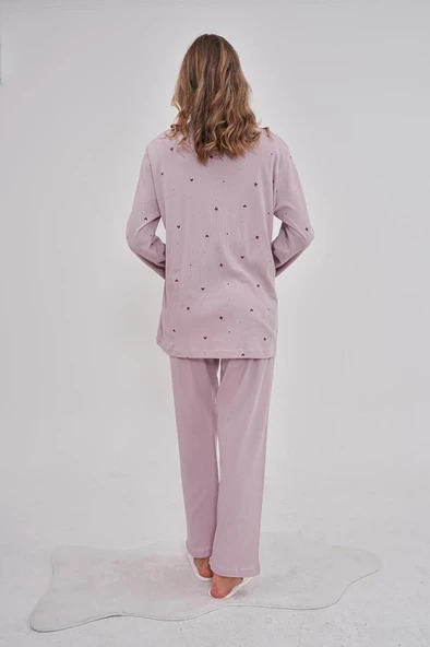 Mecit 6150 Bayan Lila Yüzde Yüz Pamuk Büyük Beden Pijama Takımı - Resim 3