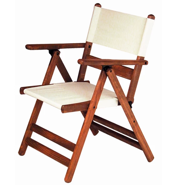 Marmaris Katlanır Ahşap Bahçe Balkon Sandalyesi (2 Adet) - Kolçaklı, PVC Kumaşlı - 5